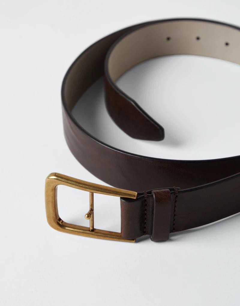 BRUNELLO CUCINELLI WOMEN'S BROWN LEATHER BELT WITH BUCKLE