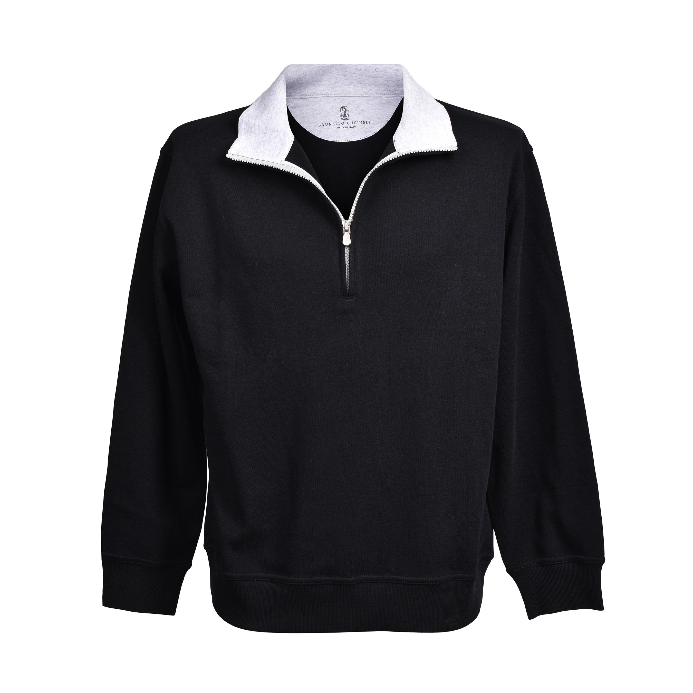 BRUNELLO CUCINELLI MENS COTTON JET BLACK ATHLETIC 1/4 ZIP UP GYM TOP SWEATSHIRT