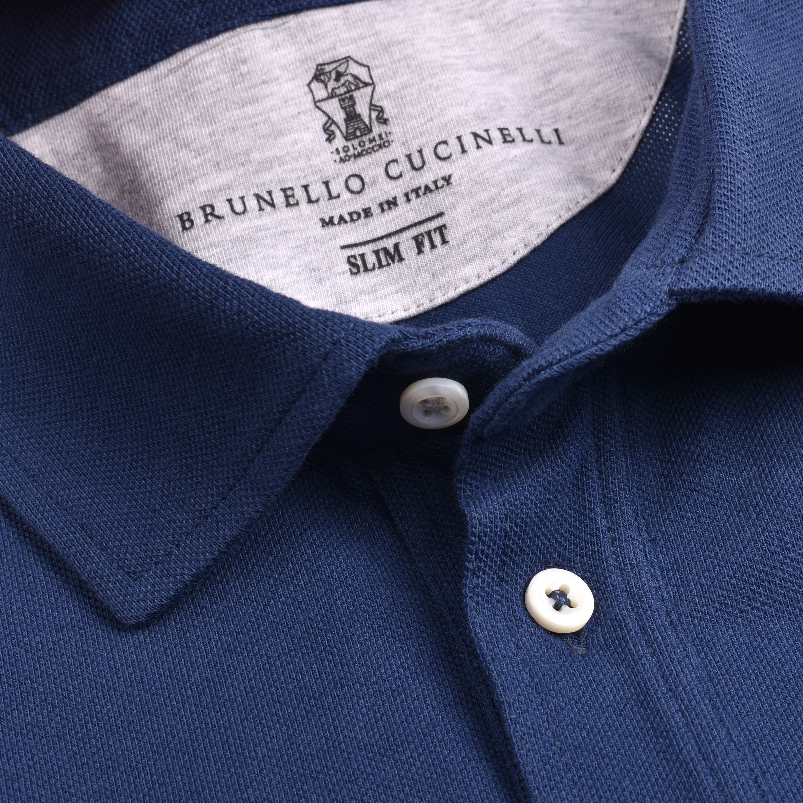 BRUNELLO CUCINELLI MEN'S BLUE SLIM FIT POLO SHIRT