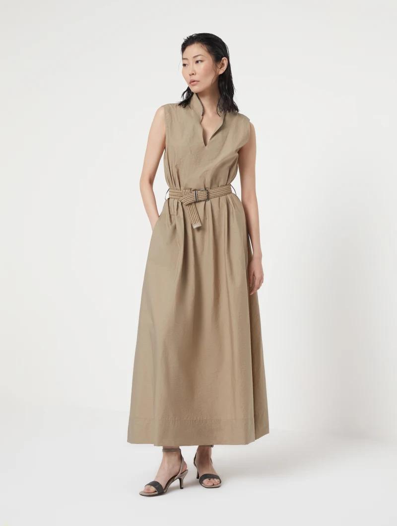 BRUNELLO CUCINELLI WOMEN'S BEIGE SLEEVELESS BELTED DRESS