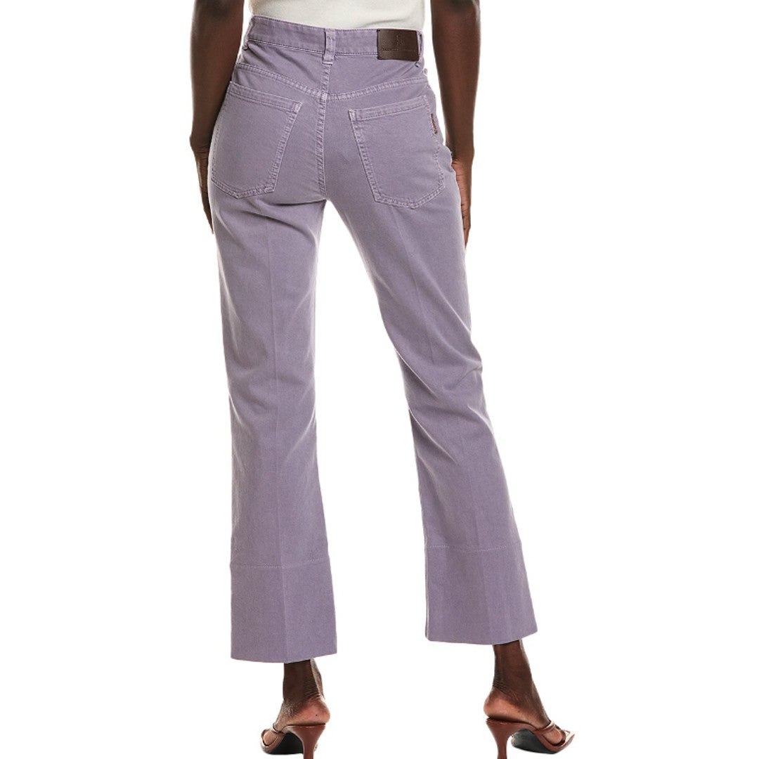 BRUNELLO CUCINELLI WOMEN'S LAVENDER FLARED COTTON TROUSERS