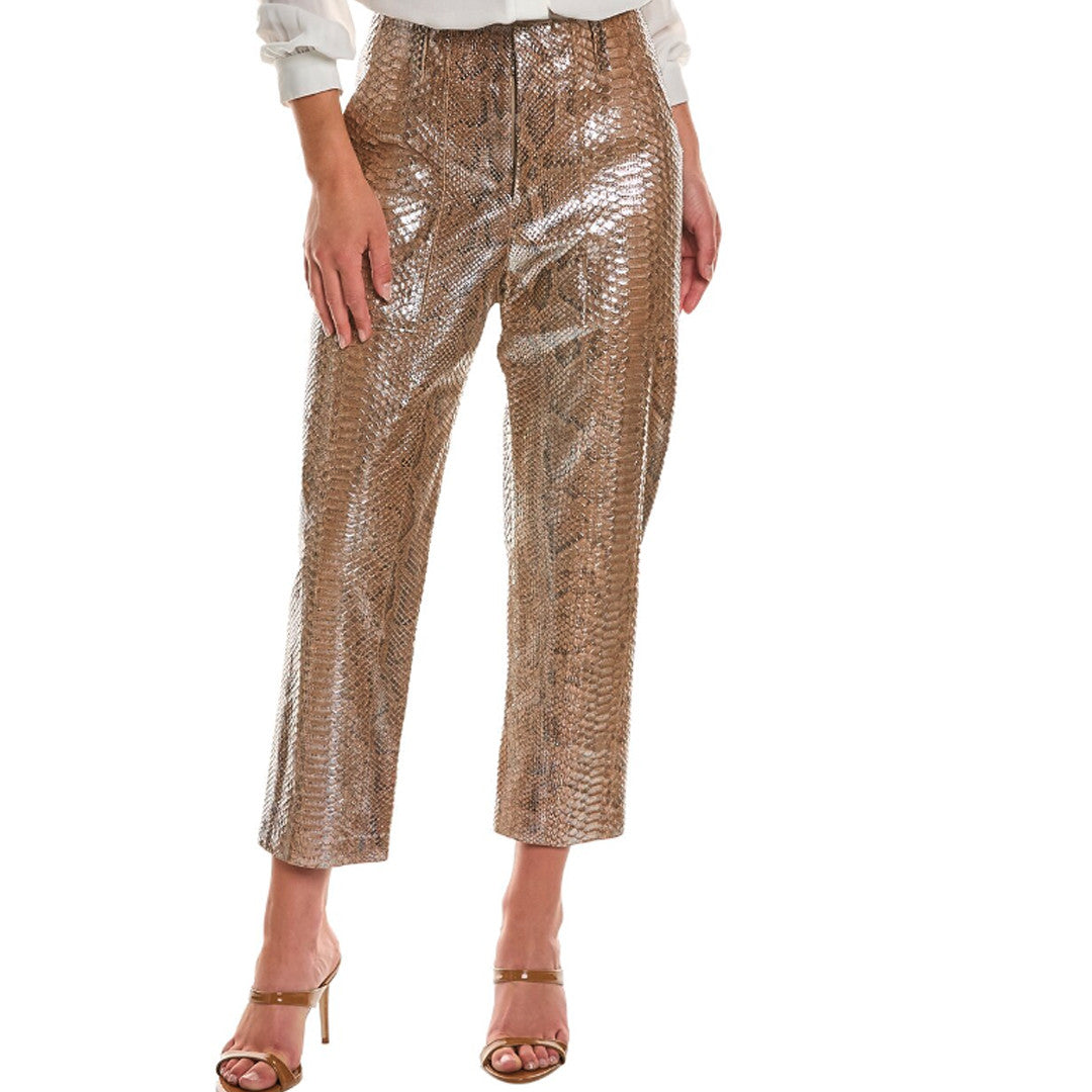 BRUNELLO CUCINELLI WOMEN'S GOLD LEATHER TEXTURED TROUSERS