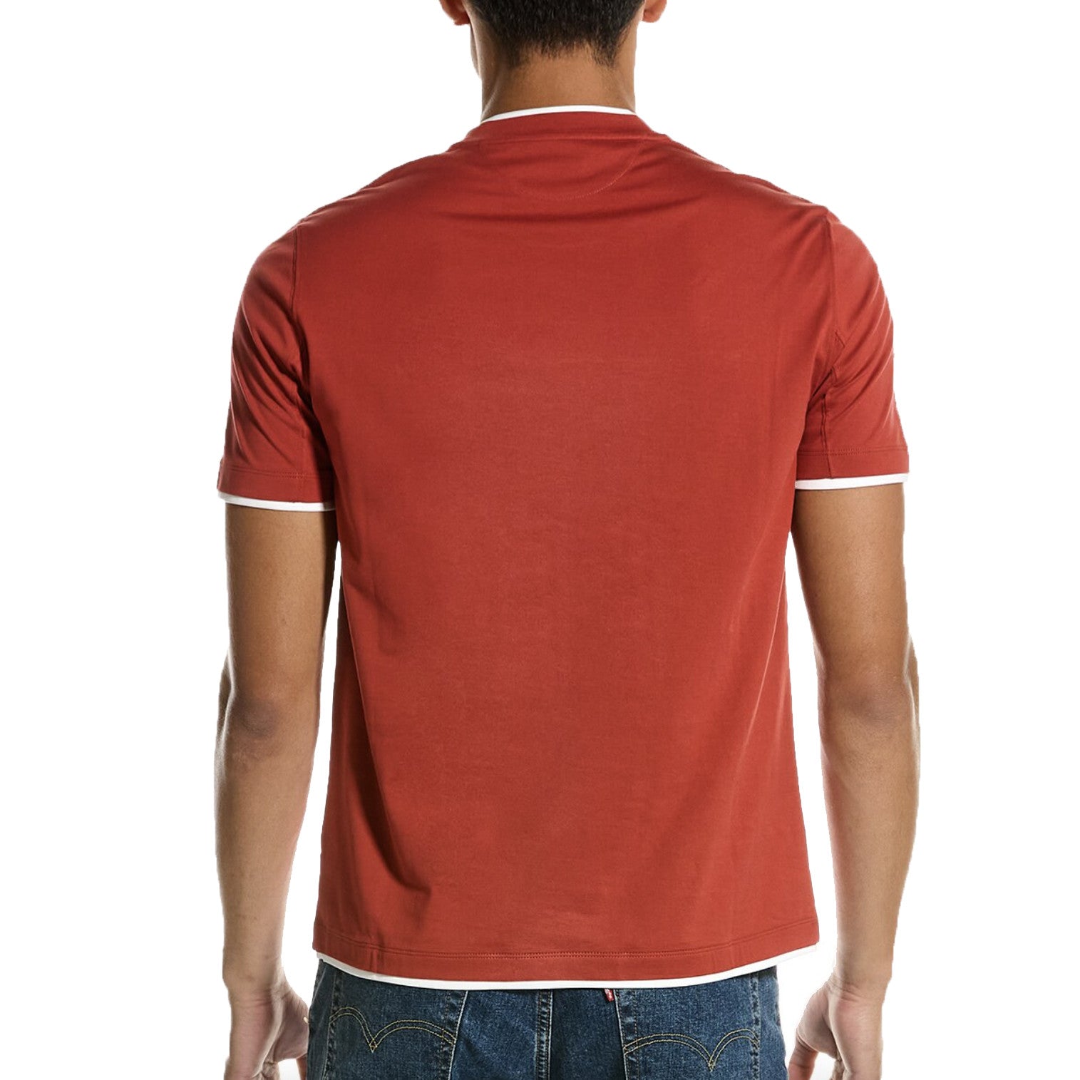 BRUNELLO CUCINELLI MEN'S RED CREW NECK LOGO T-SHIRT