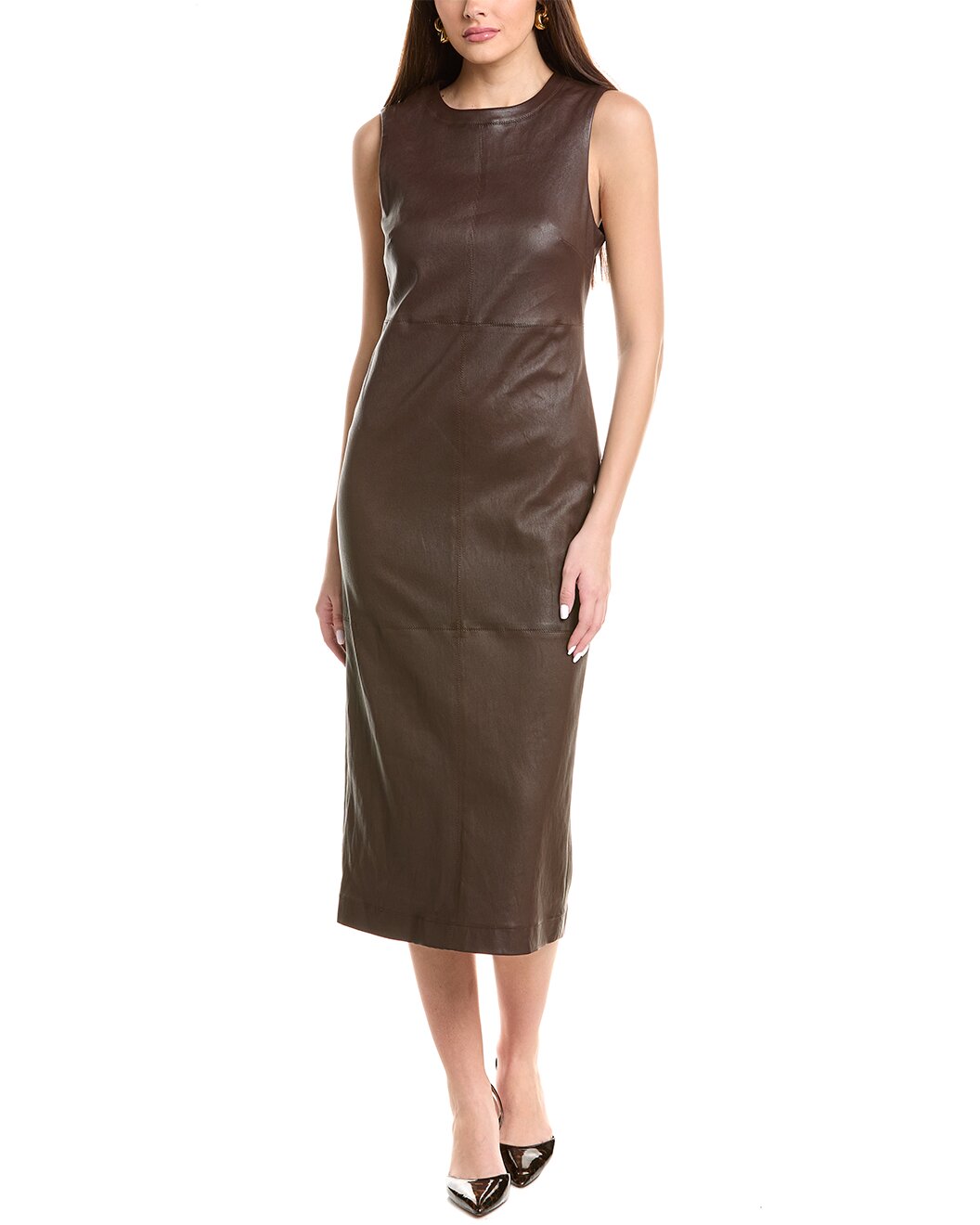 BRUNELLO CUCINELLI WOMEN'S MUSTANG LEATHER SLEEVELESS MIDI DRESS