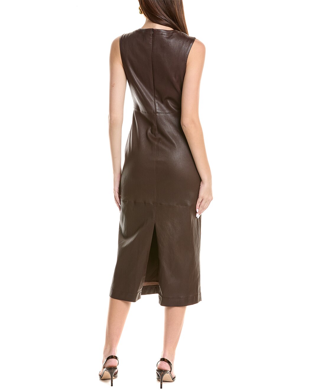BRUNELLO CUCINELLI WOMEN'S MUSTANG LEATHER SLEEVELESS MIDI DRESS