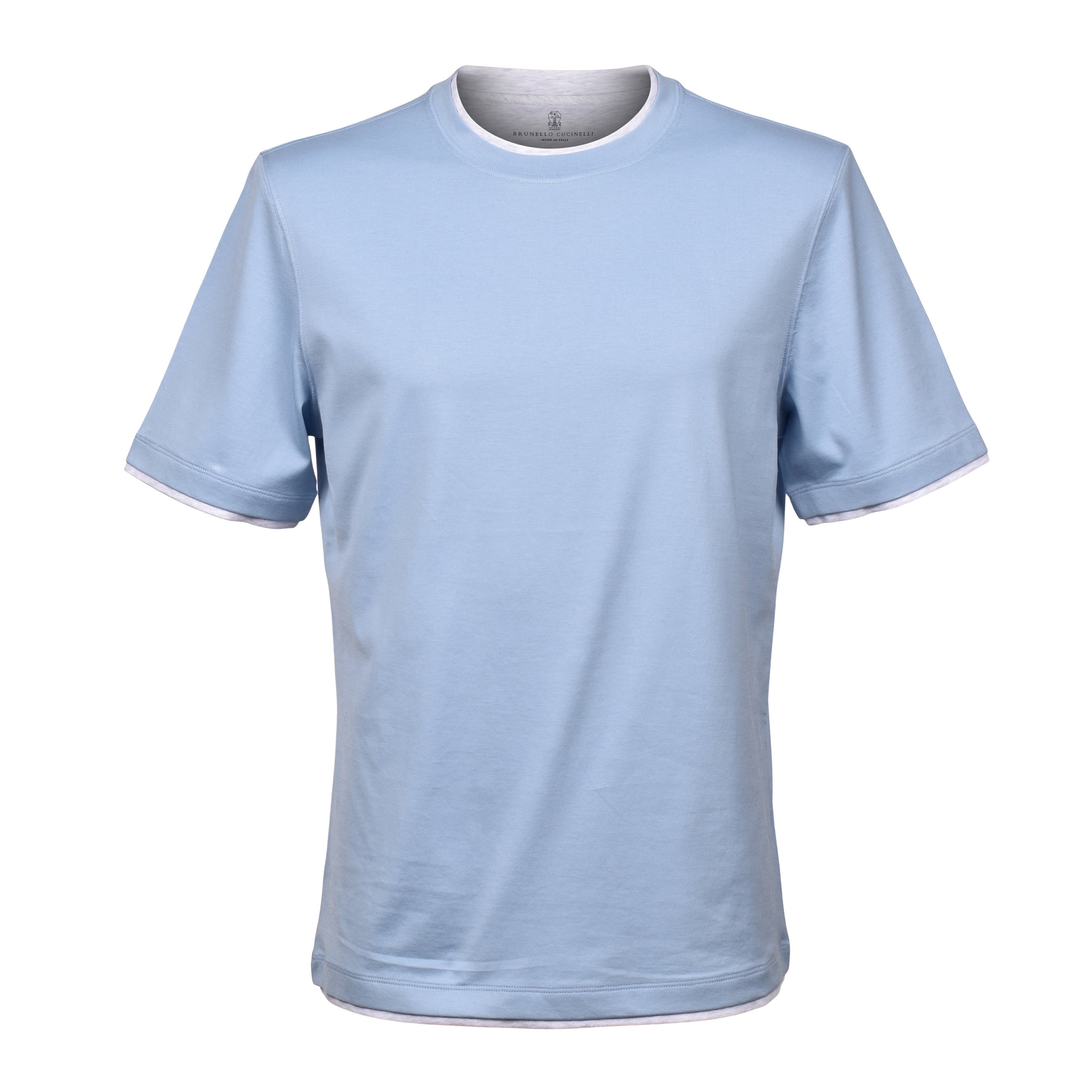 BRUNELLO CUCINELLI MEN'S LIGHT BLUE COTTON T SHIRT