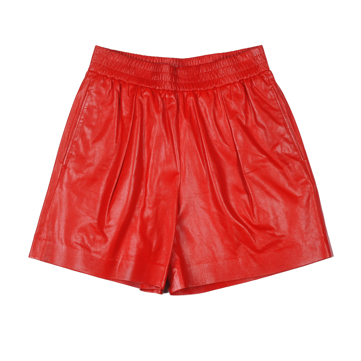 BRUNELLO CUCINELLI WOMEN'S RED LEATHER BERMUDA SHORTS