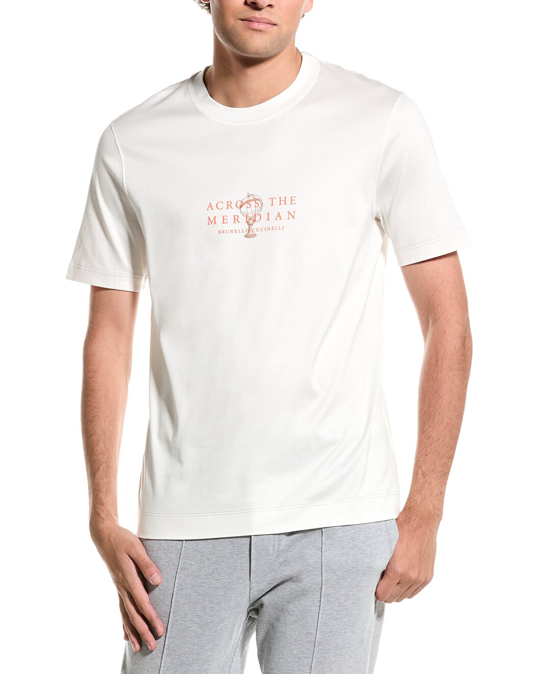 BRUNELLO CUCINELLI MEN'S OFF WHITE GRAPHIC T-SHIRT