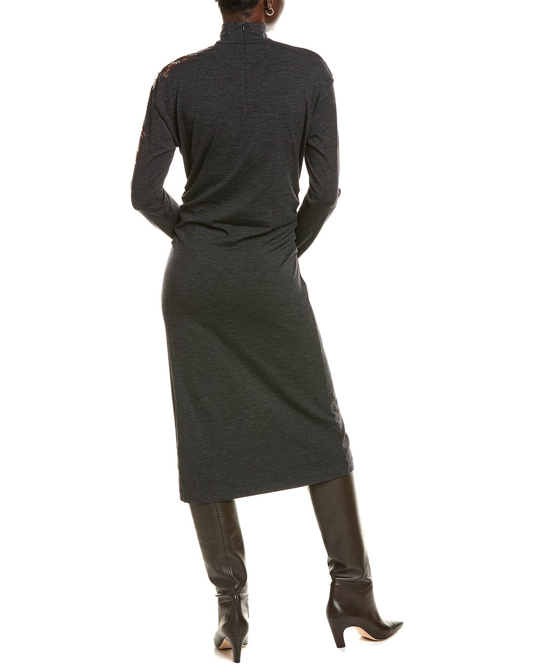 BRUNELLO CUCINELLI WOMEN'S CHARCOAL EMBELLISHED KNIT DRESS