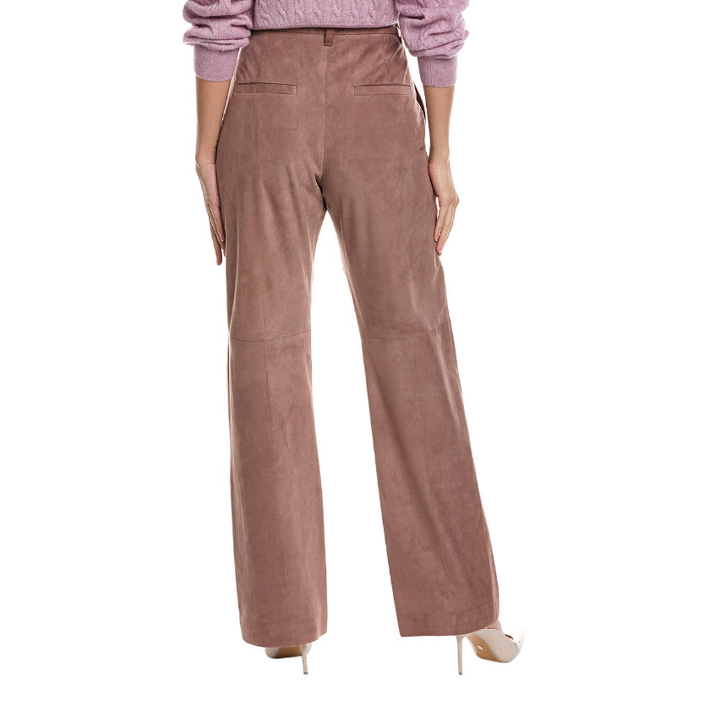 BRUNELLO CUCINELLI WOMEN'S OLD PINK LEATHER WIDE-LEG TROUSERS