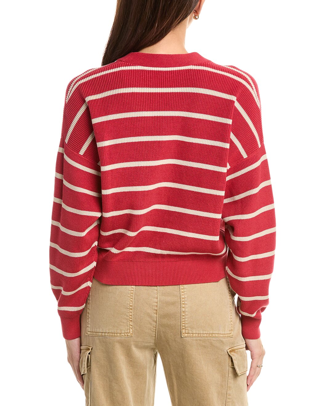 BRUNELLO CUCINELLI WOMEN'S RED STRIPED BUTTON SWEATER