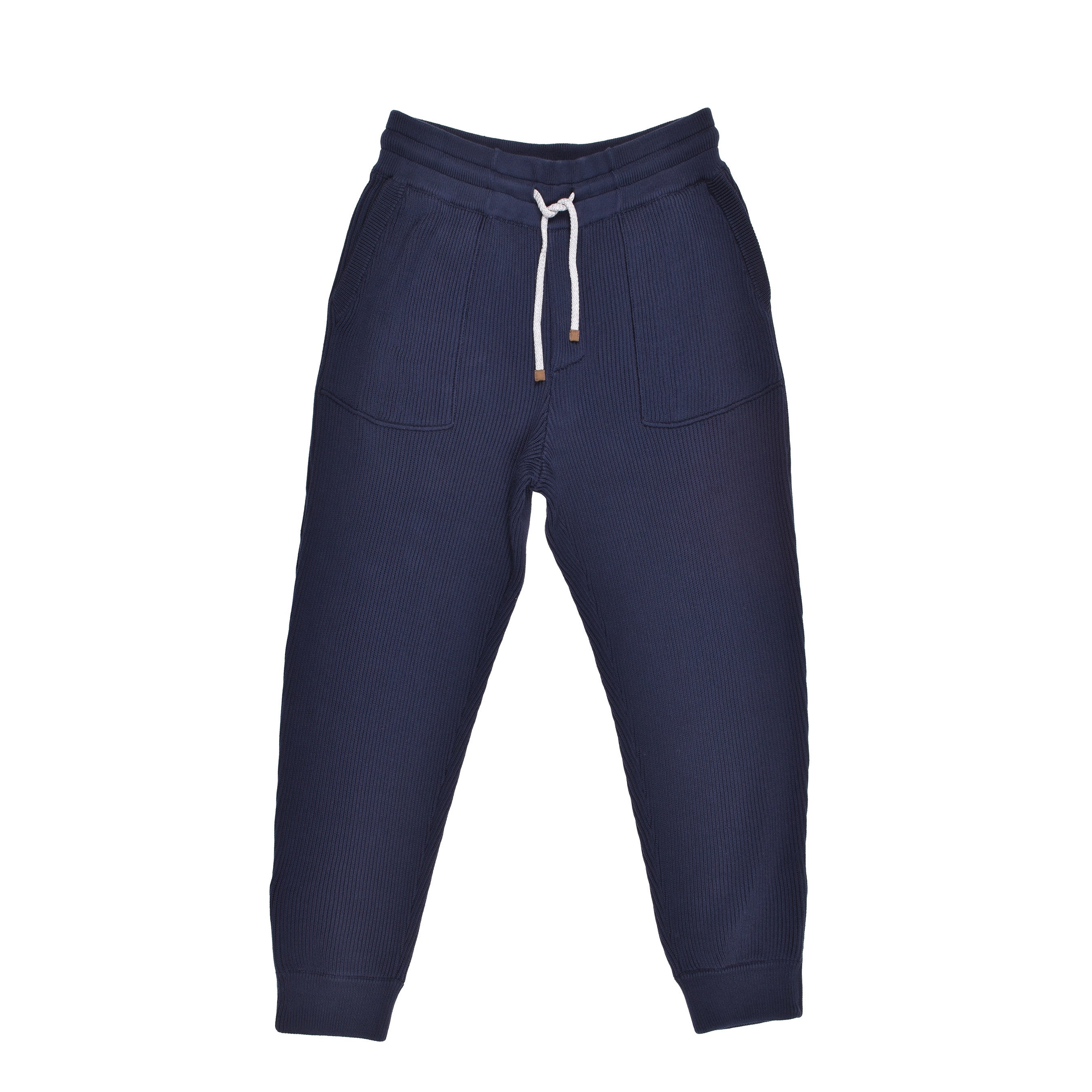 BRUNELLO CUCINELLI MEN'S NAVY RIBBED COTTON SWEATPANTS