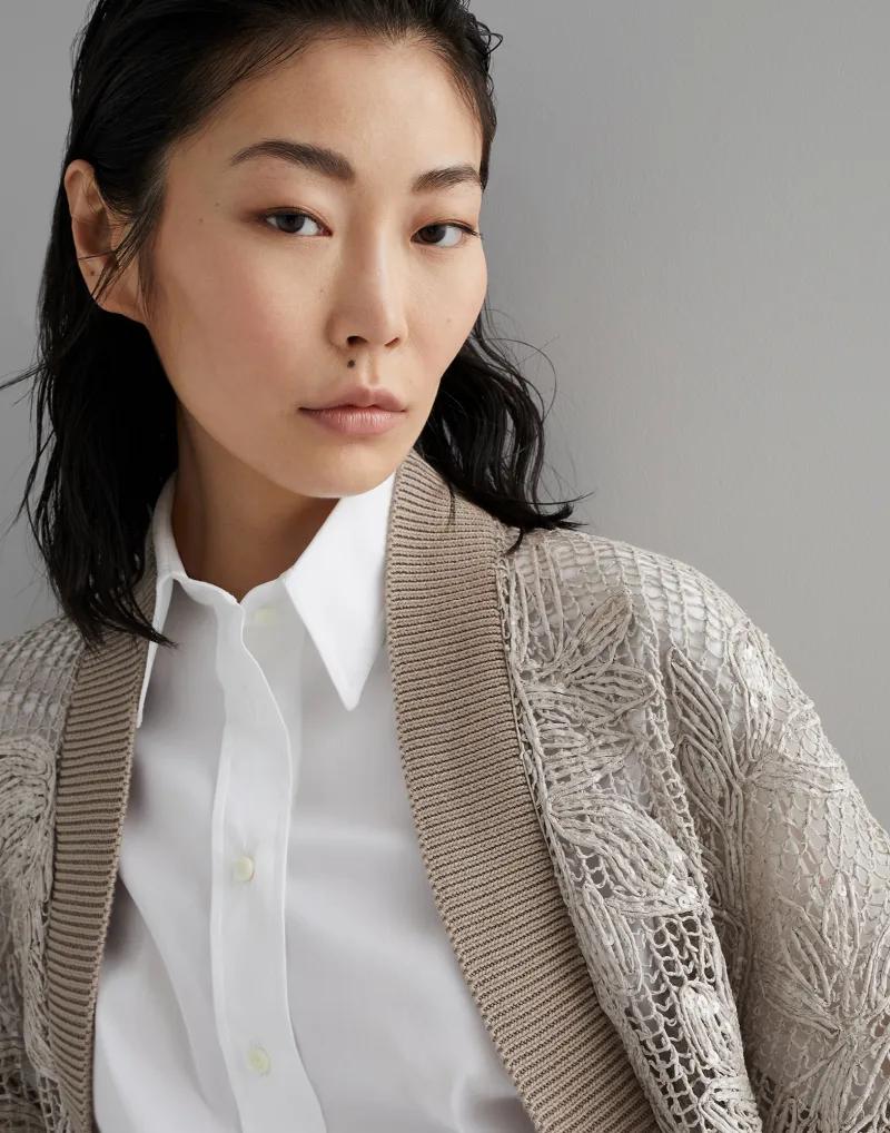 BRUNELLO CUCINELLI WOMEN'S BEIGE LONG OPENWORK SWEATER