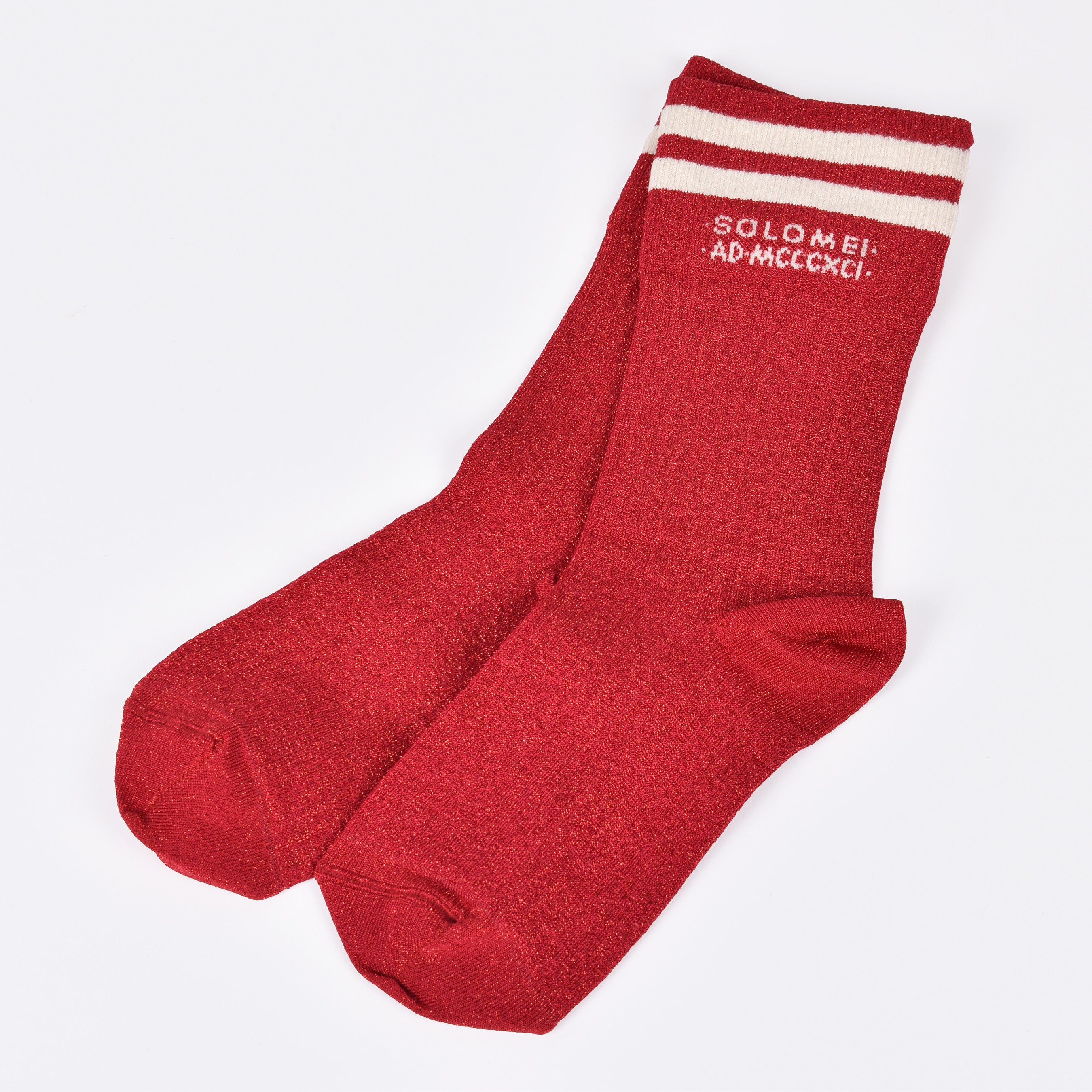 BRUNELLO CUCINELLI WOMEN'S RED TWO-TONE KNIT SOCKS