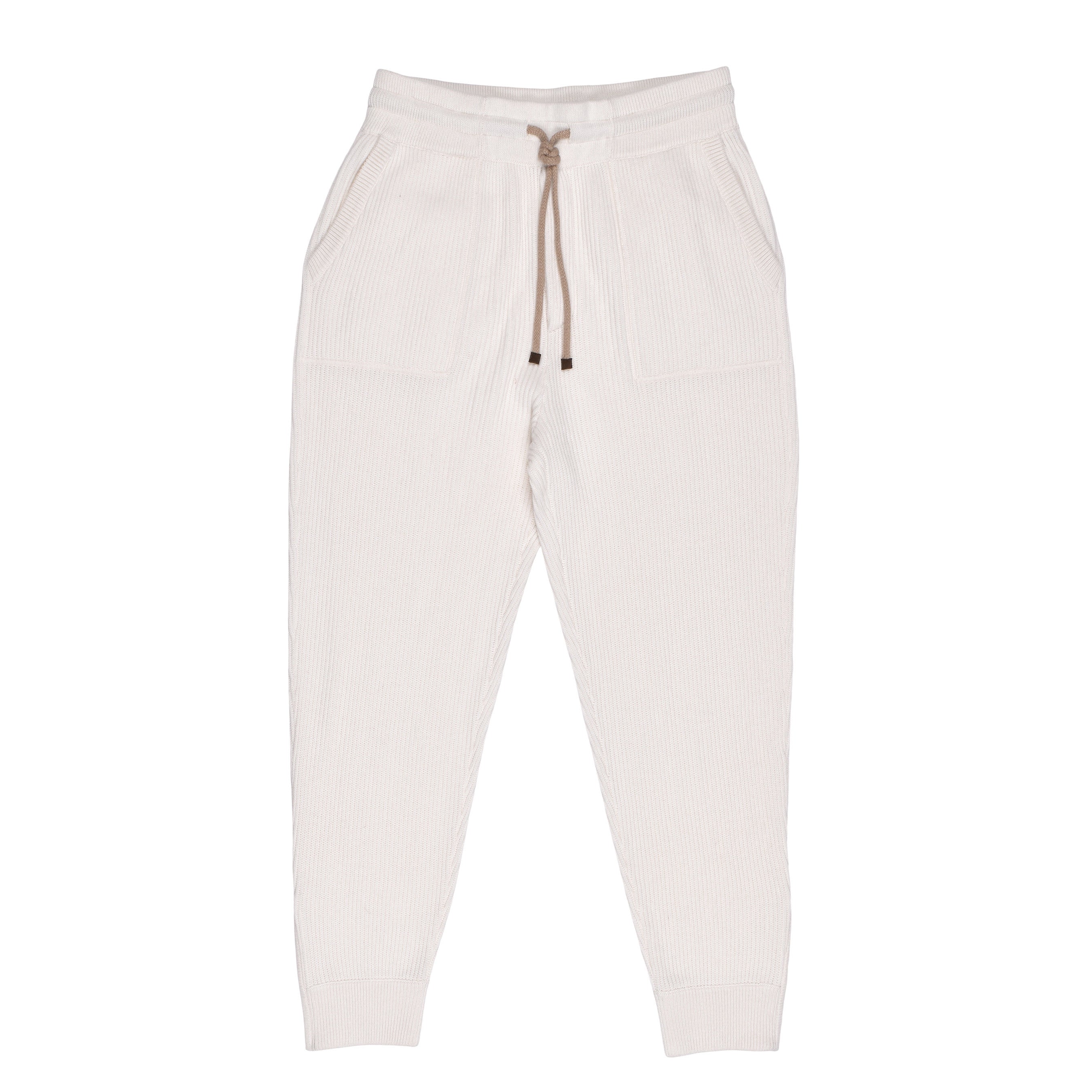 BRUNELLO CUCINELLI MEN'S CREAM RIBBED DRAWSTRING TROUSERS