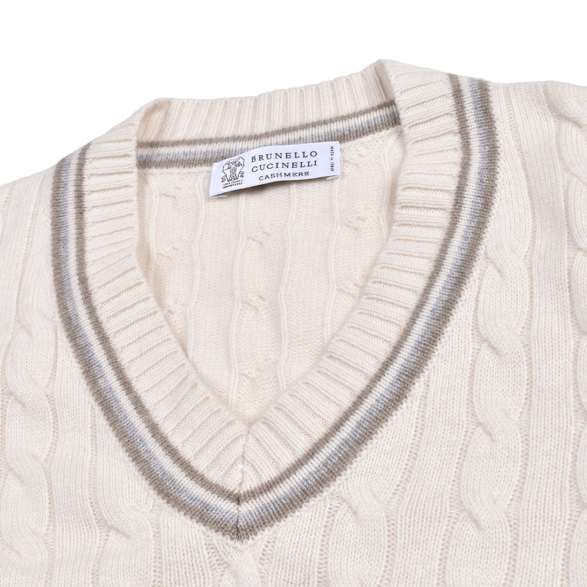 BRUNELLO CUCINELLI MEN'S CREAM CASHMERE CABLE KNIT SWEATER VEST
