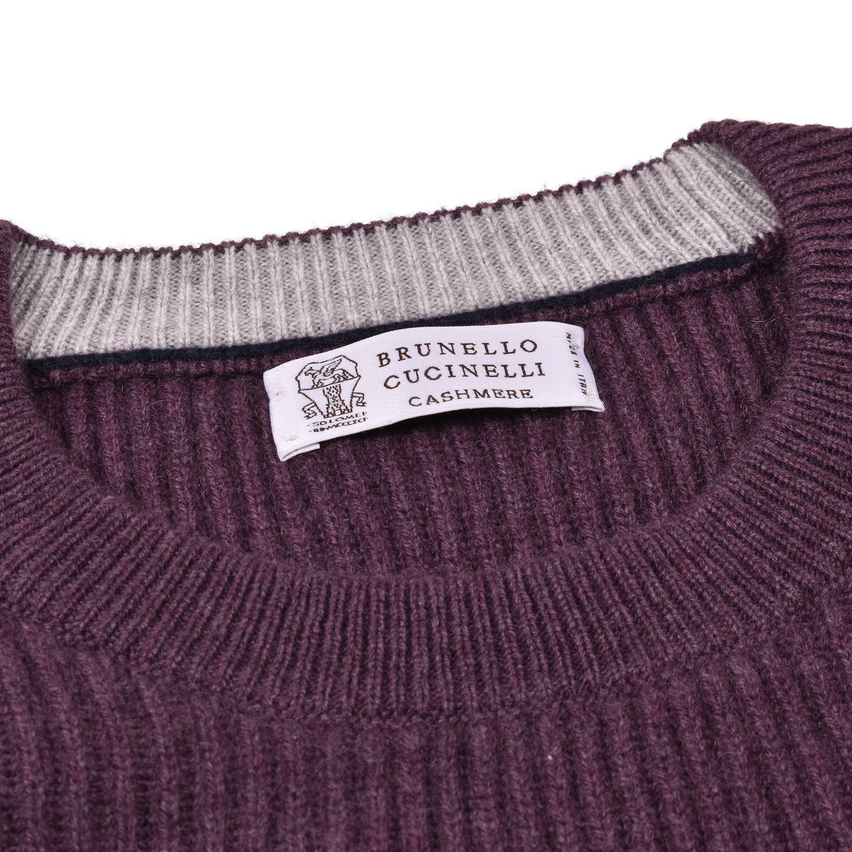BRUNELLO CUCINELLI MEN'S PLUM CASHMERE CREWNECK SWEATER