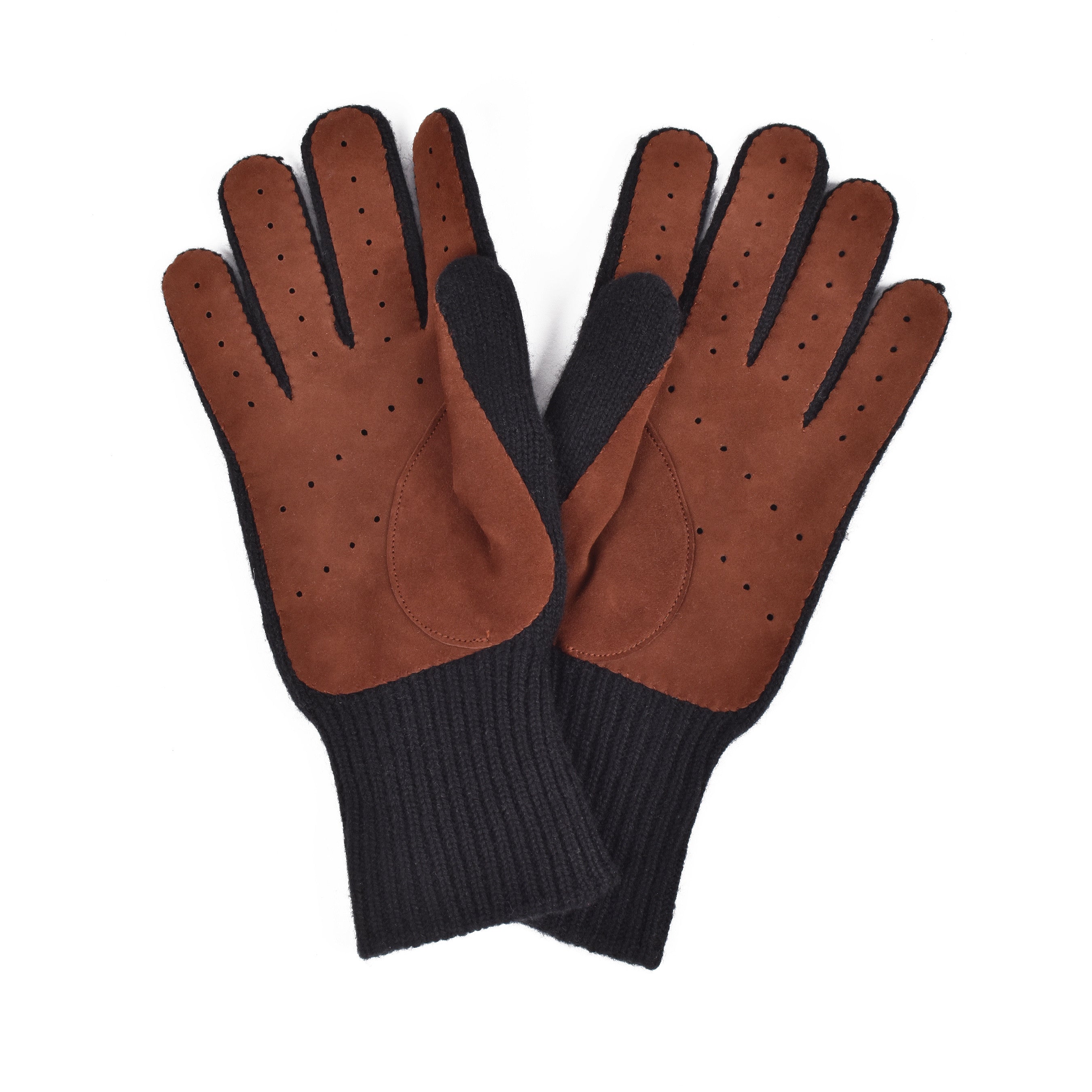 BRUNELLO CUCINELLI MEN'S TWO TONE CASHMERE KNIT LINED SUEDE GLOVES