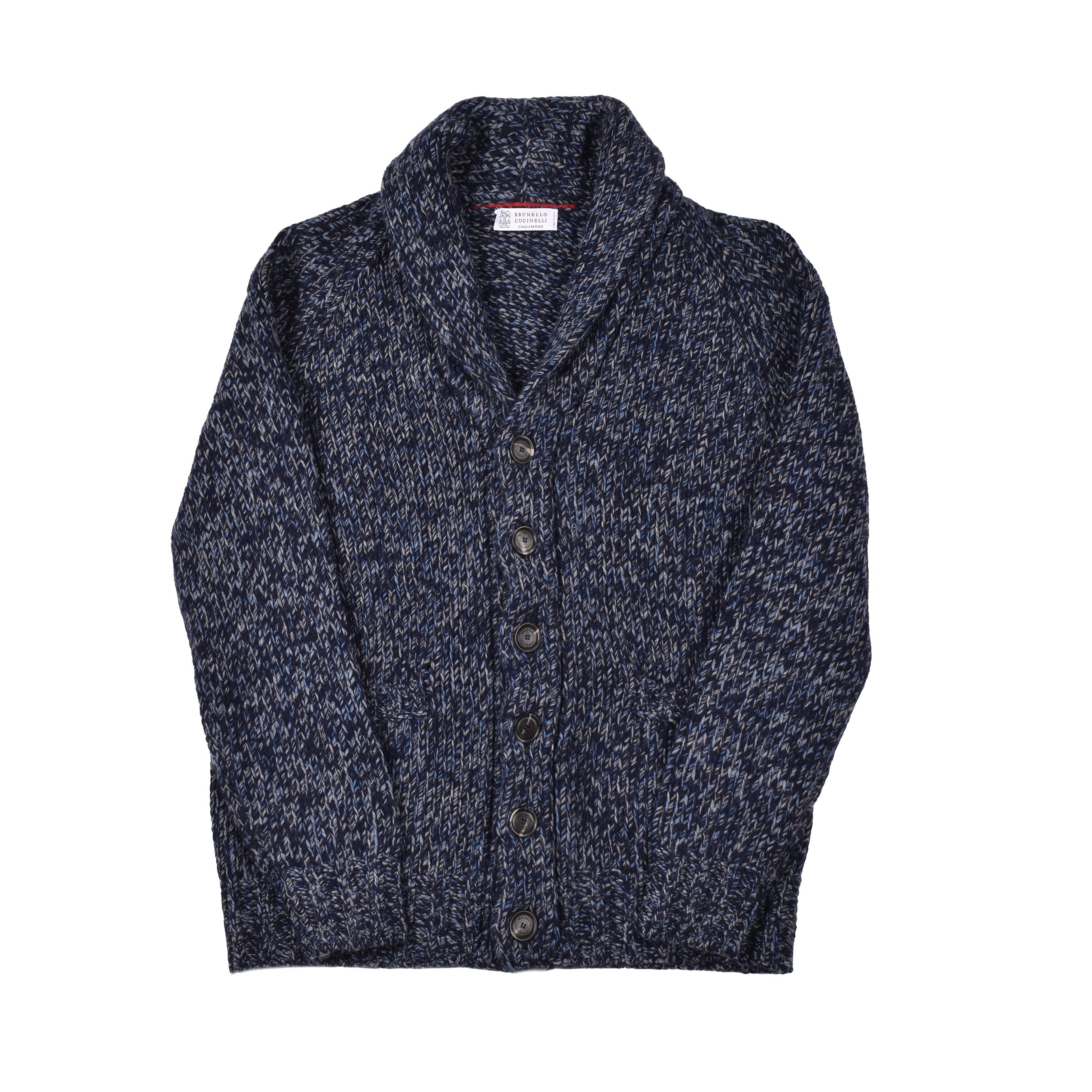 BRUNELLO CUCINELLI MEN'S BLUE CASHMERE BLEND KNIT CARDIGAN