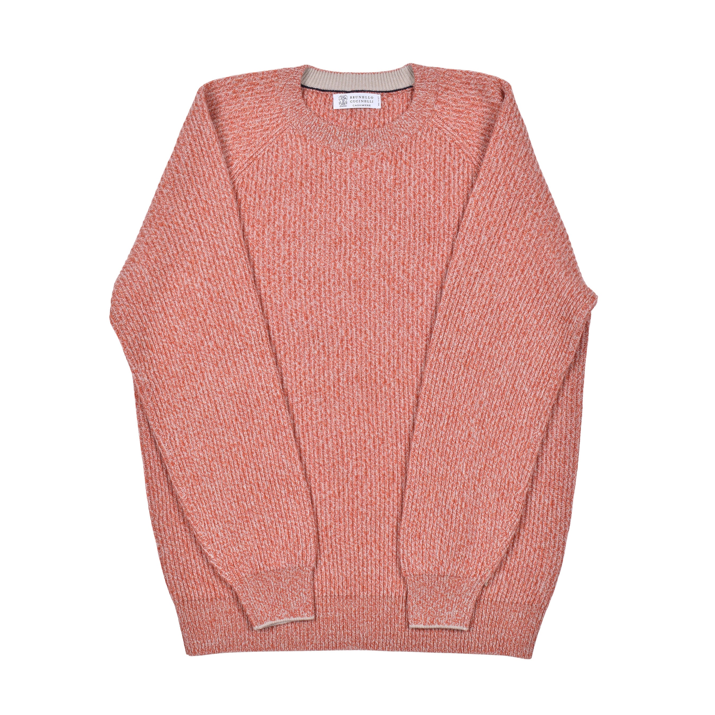 BRUNELLO CUCINELLI MEN'S ORANGE CASHMERE WOOL KNIT SWEATER