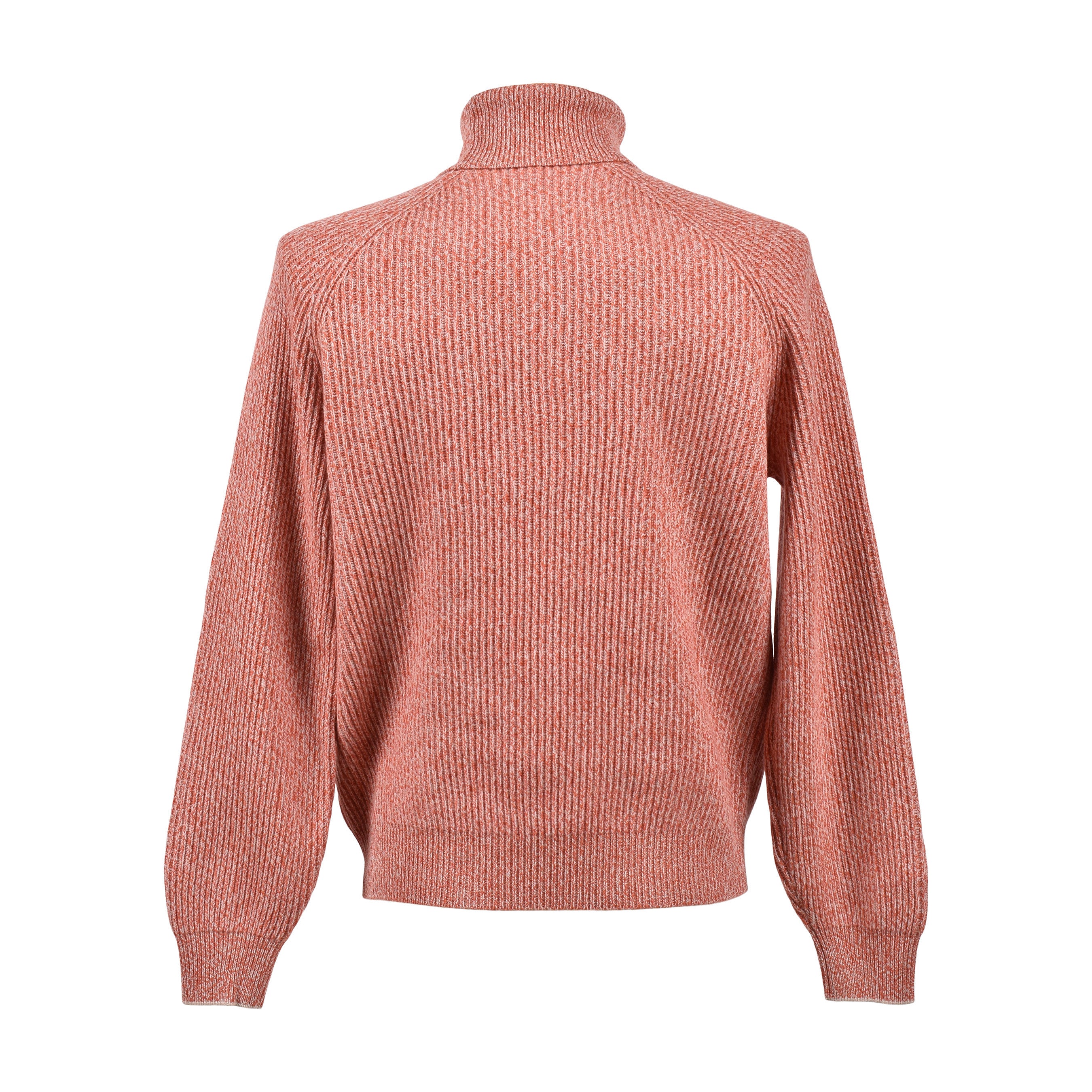 BRUNELLO CUCINELLI MEN'S ORANGE WOOL SILK TURTLENECK SWEATER
