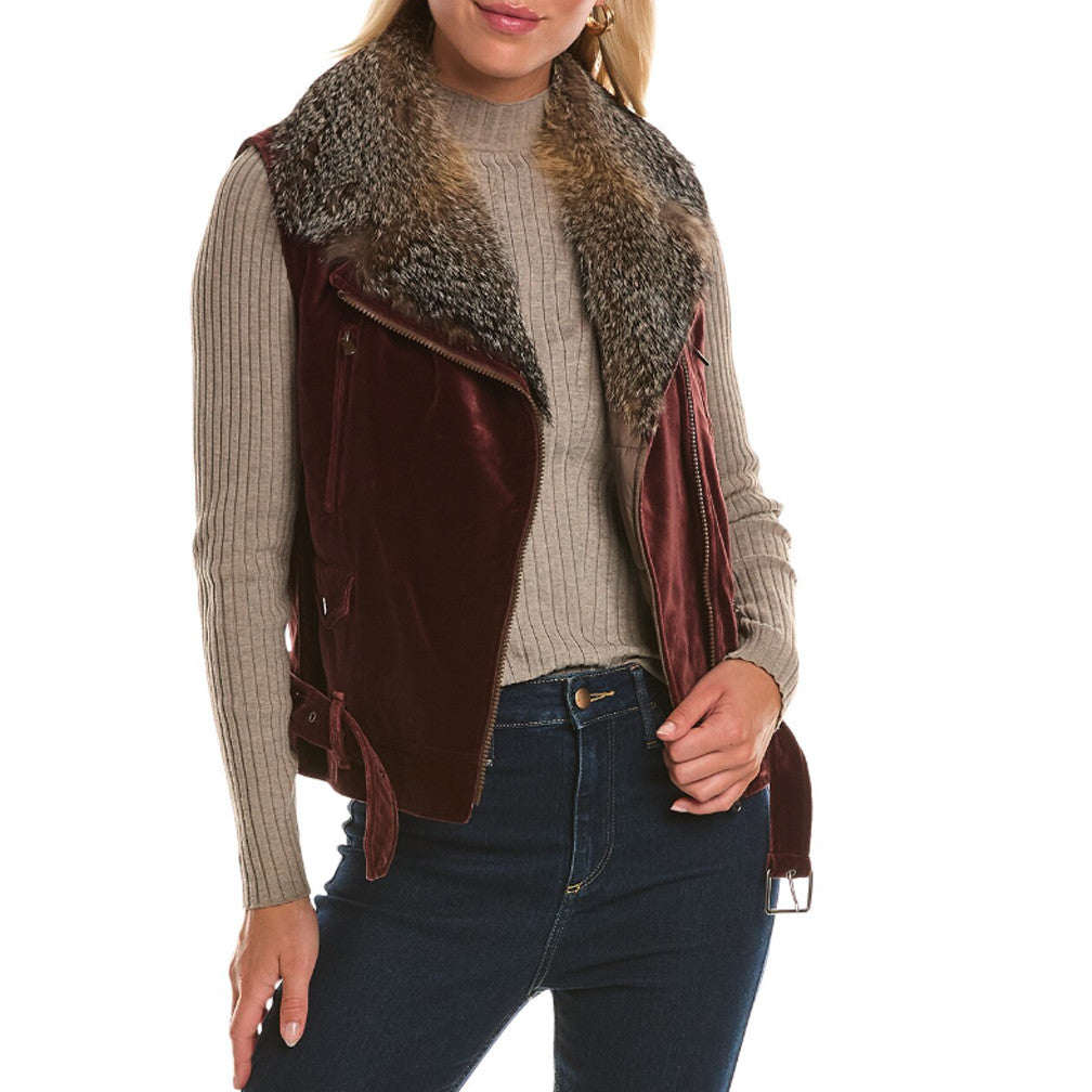 BRUNELLO CUCINELLI WOMEN'S BIKER STYLE FUR TRIM VELVET VEST