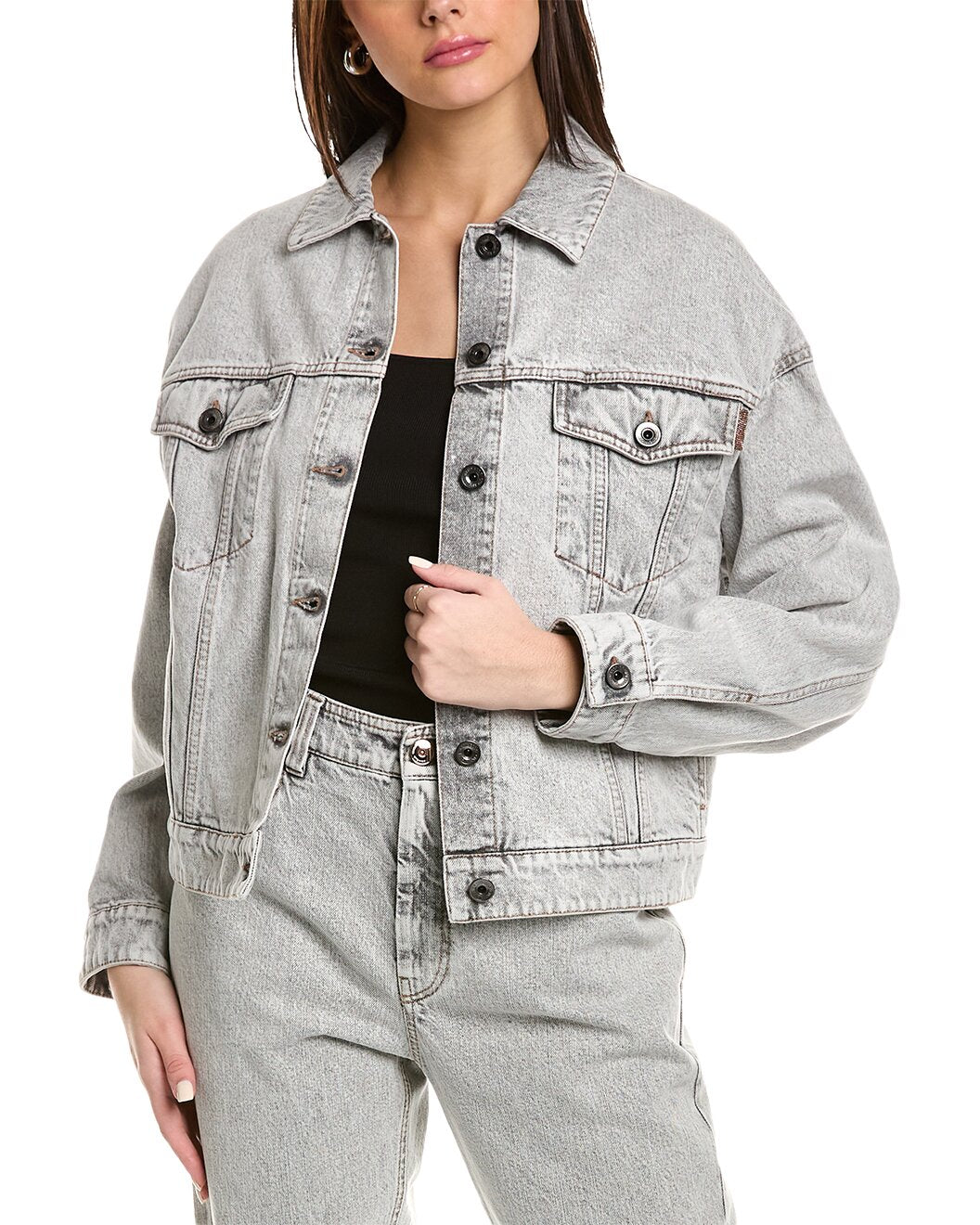 BRUNELLO CUCINELLI WOMEN'S LIGHT GREY DENIM JACKET