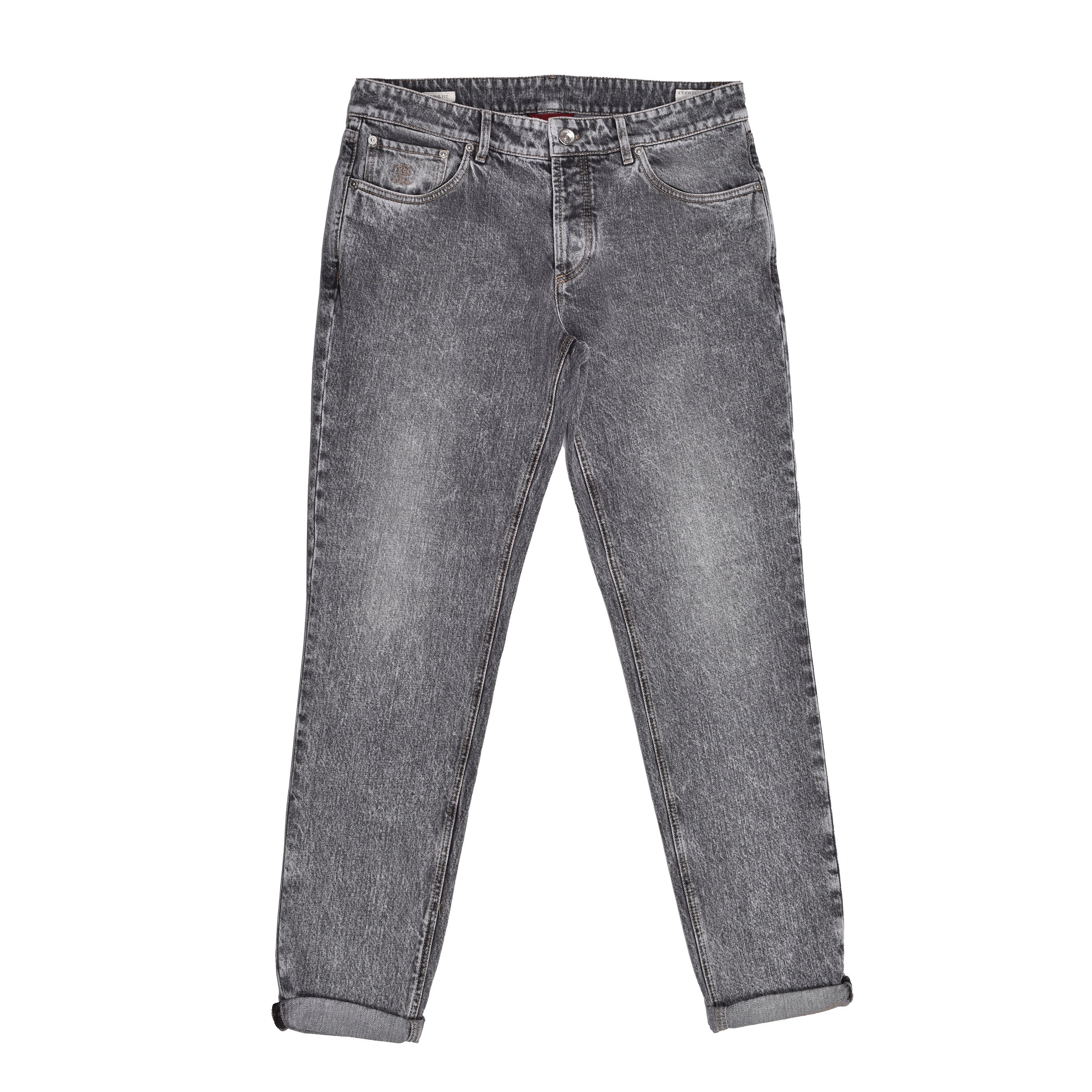 BRUNELLO CUCINELLI MEN'S GRAY DENIM TRADITIONAL FIT JEANS