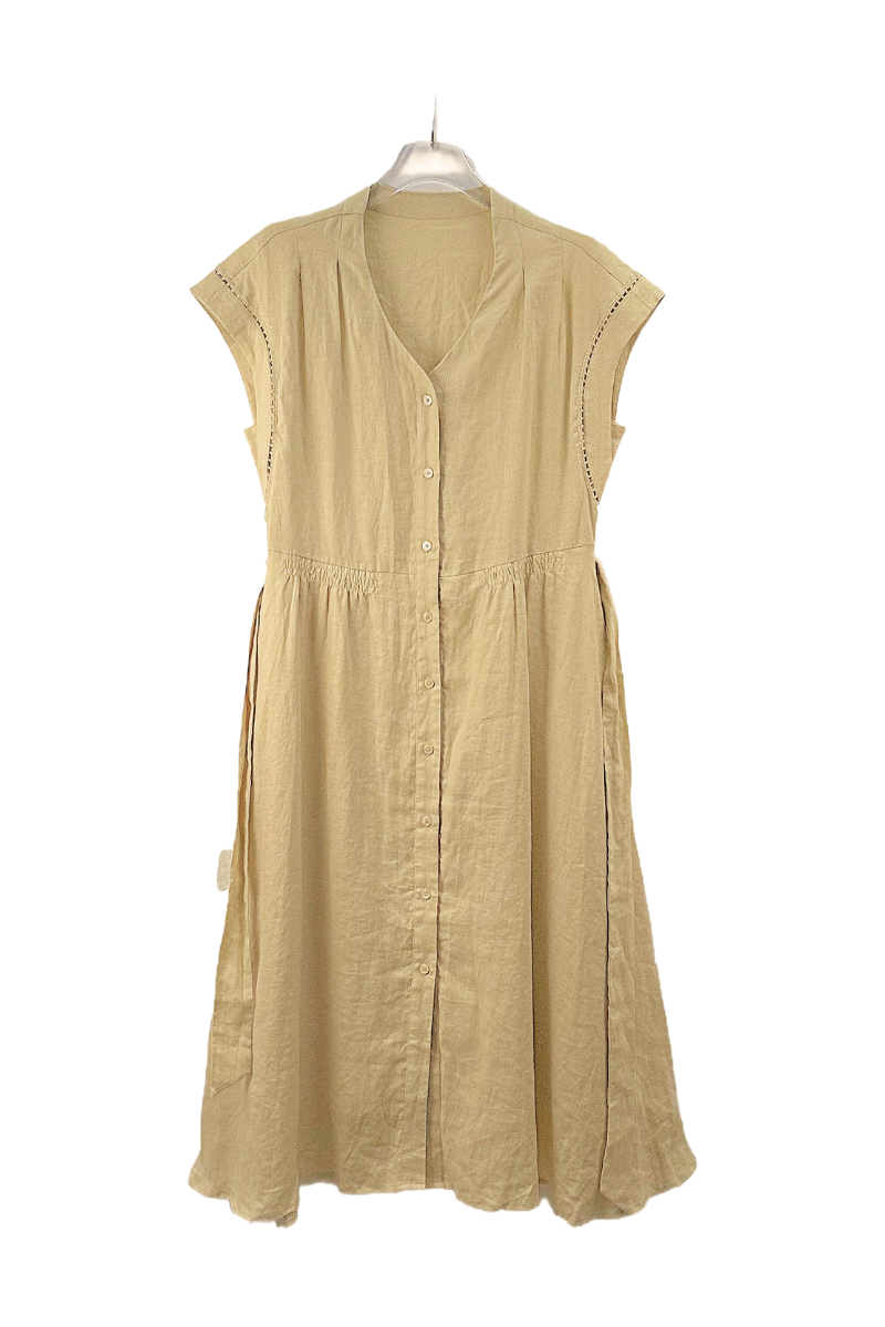 Max Simple Belted Linen Shirt Dress Pale Yellow