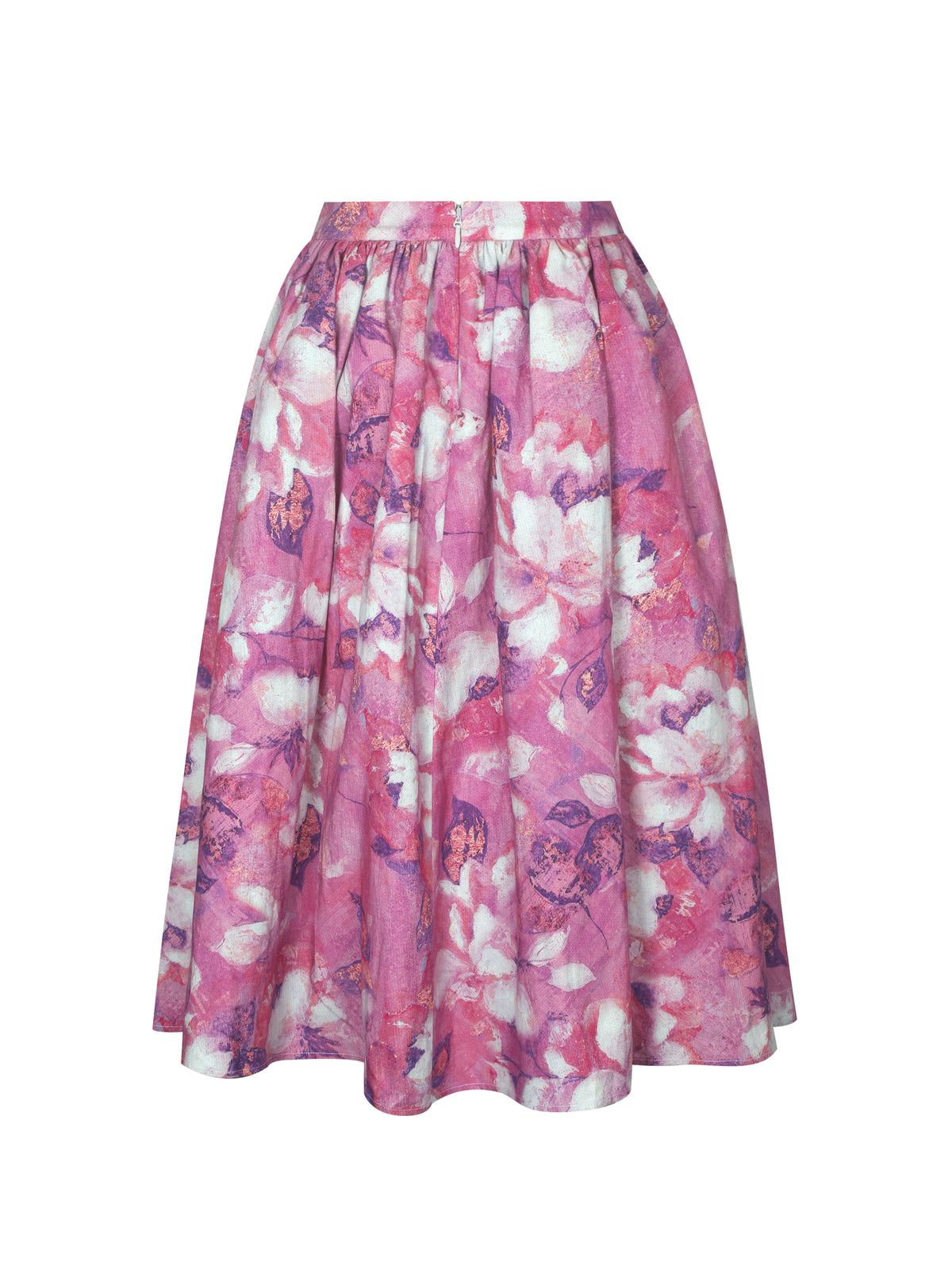 Xalina Blooming Magenta Linen Low-Rise Midi Skirt