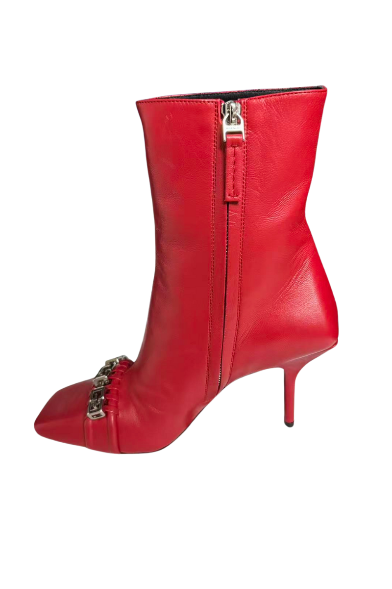 Givenchy G Woven Leather Ankle Boots In Red
