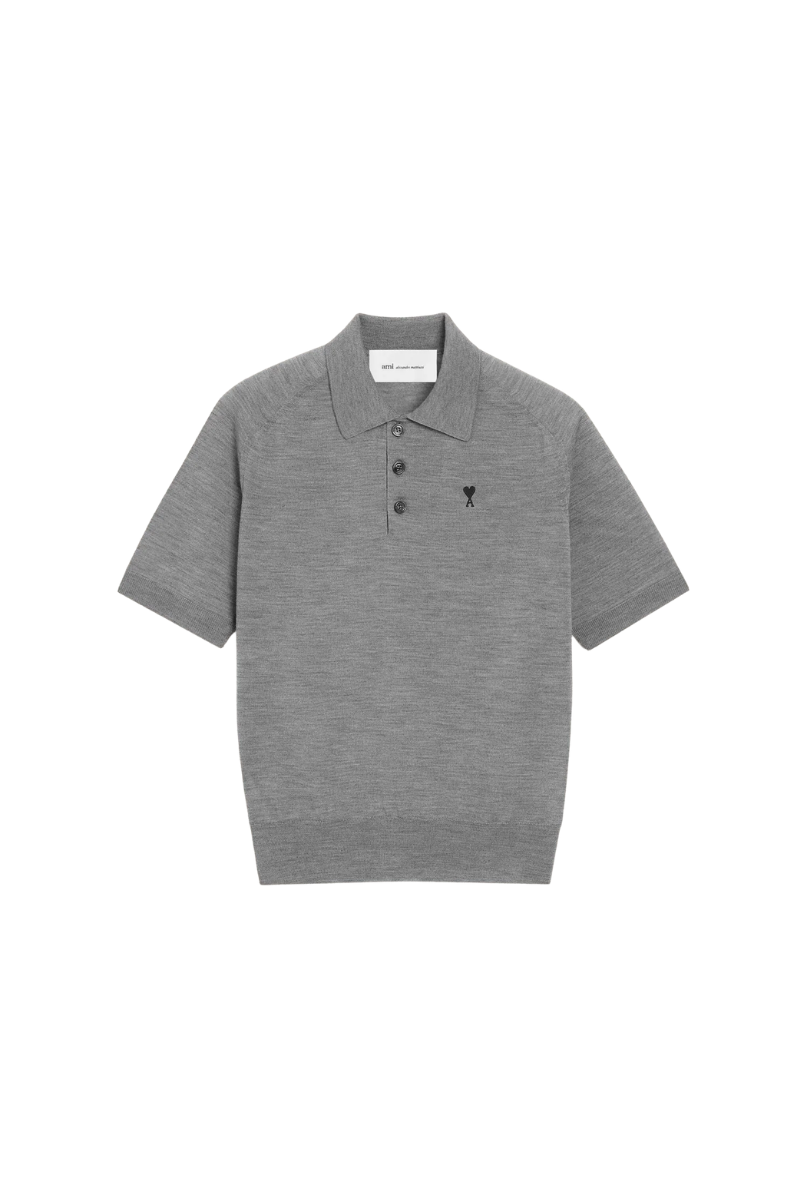 Ami Paris Merino Wool Short Sleeves Crewneck Cardigan-Heather Grey