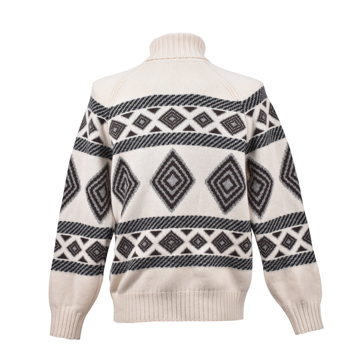 BRUNELLO CUCINELLI MEN'S WHITE BLACK CASHMERE PATTERNED TURTLENECK SWEATER