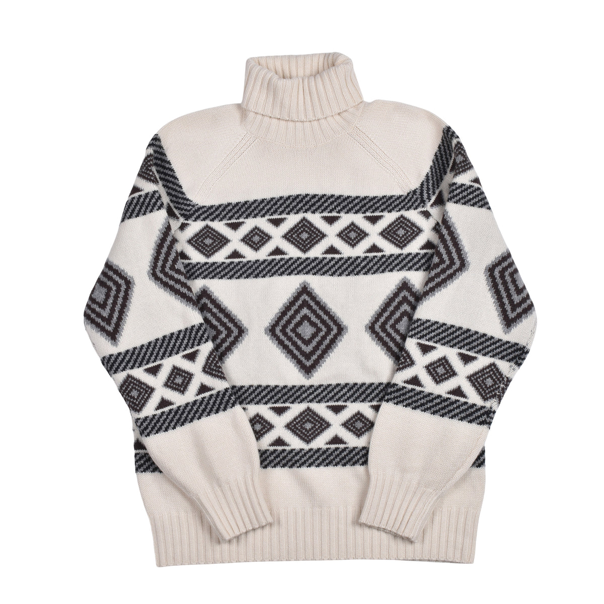BRUNELLO CUCINELLI MEN'S WHITE BLACK CASHMERE PATTERNED TURTLENECK SWEATER