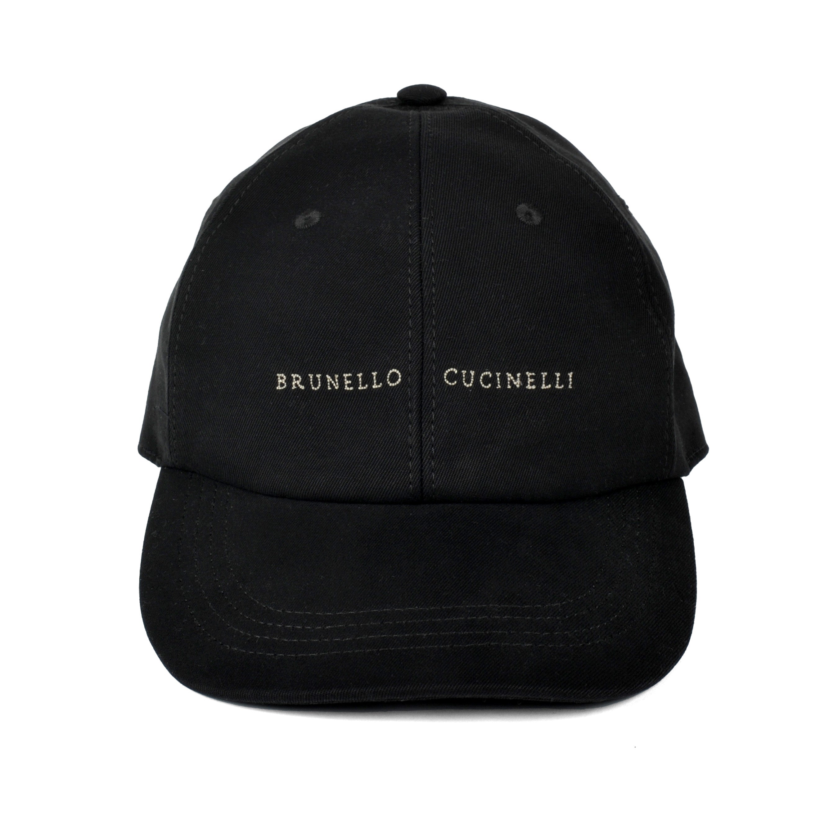 BRUNELLO CUCINELLI MEN'S 100% COTTON JET BLACK LOGO BASEBALL CAP
