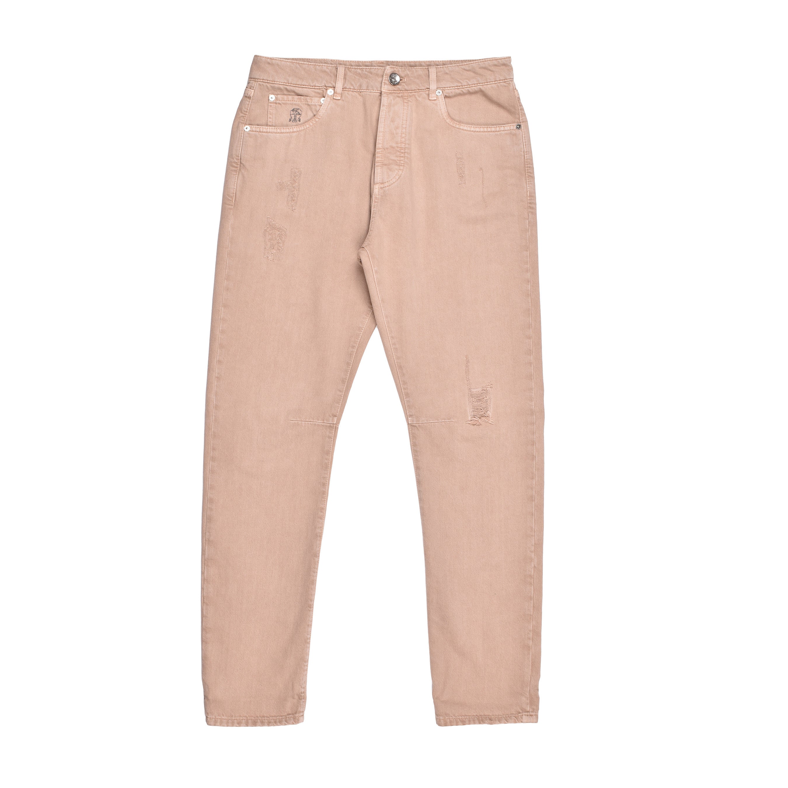 BRUNELLO CUCINELLI MEN'S DISTRESSED BEIGE DENIM JEANS
