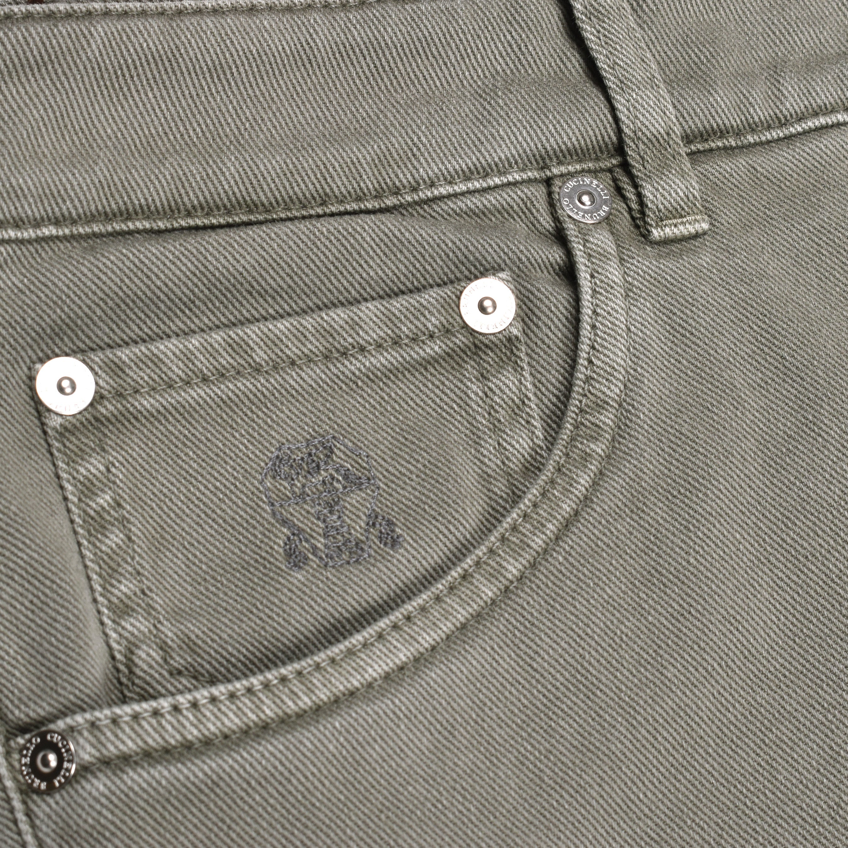 BRUNELLO CUCINELLI MEN'S MILITARY GREEN SKINNY TROUSERS