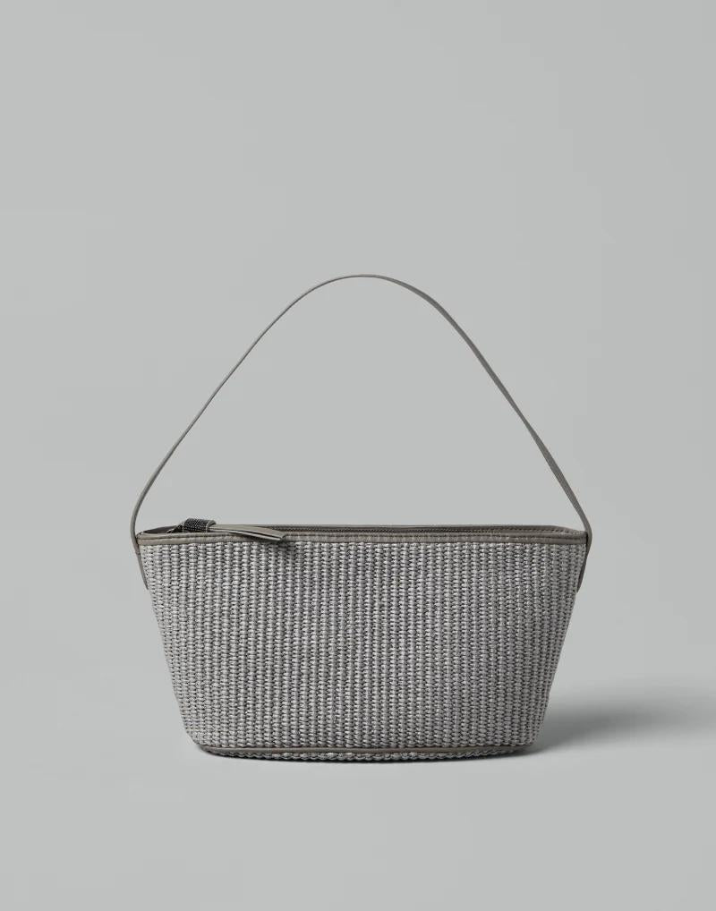 BRUNELLO CUCINELLI WOMEN'S LIGHT GREY WOVEN SHOULDER BAG