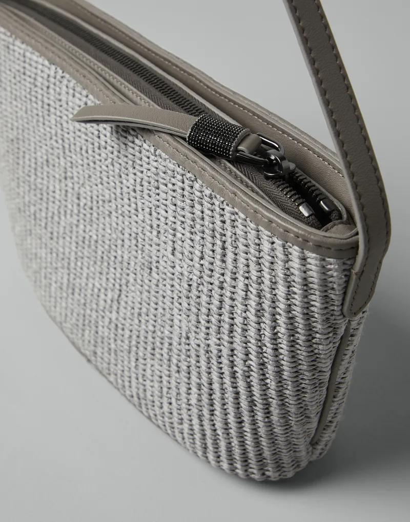 BRUNELLO CUCINELLI WOMEN'S LIGHT GREY WOVEN SHOULDER BAG