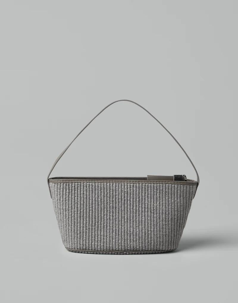 BRUNELLO CUCINELLI WOMEN'S LIGHT GREY WOVEN SHOULDER BAG