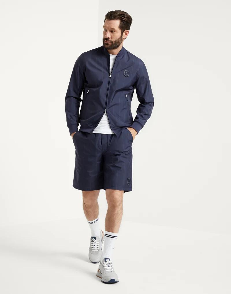 BRUNELLO CUCINELLI MEN'S BLUE PINSTRIPE GYM SHORTS