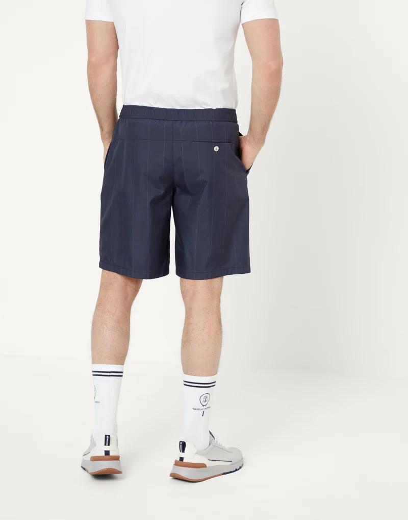 BRUNELLO CUCINELLI MEN'S BLUE PINSTRIPE GYM SHORTS