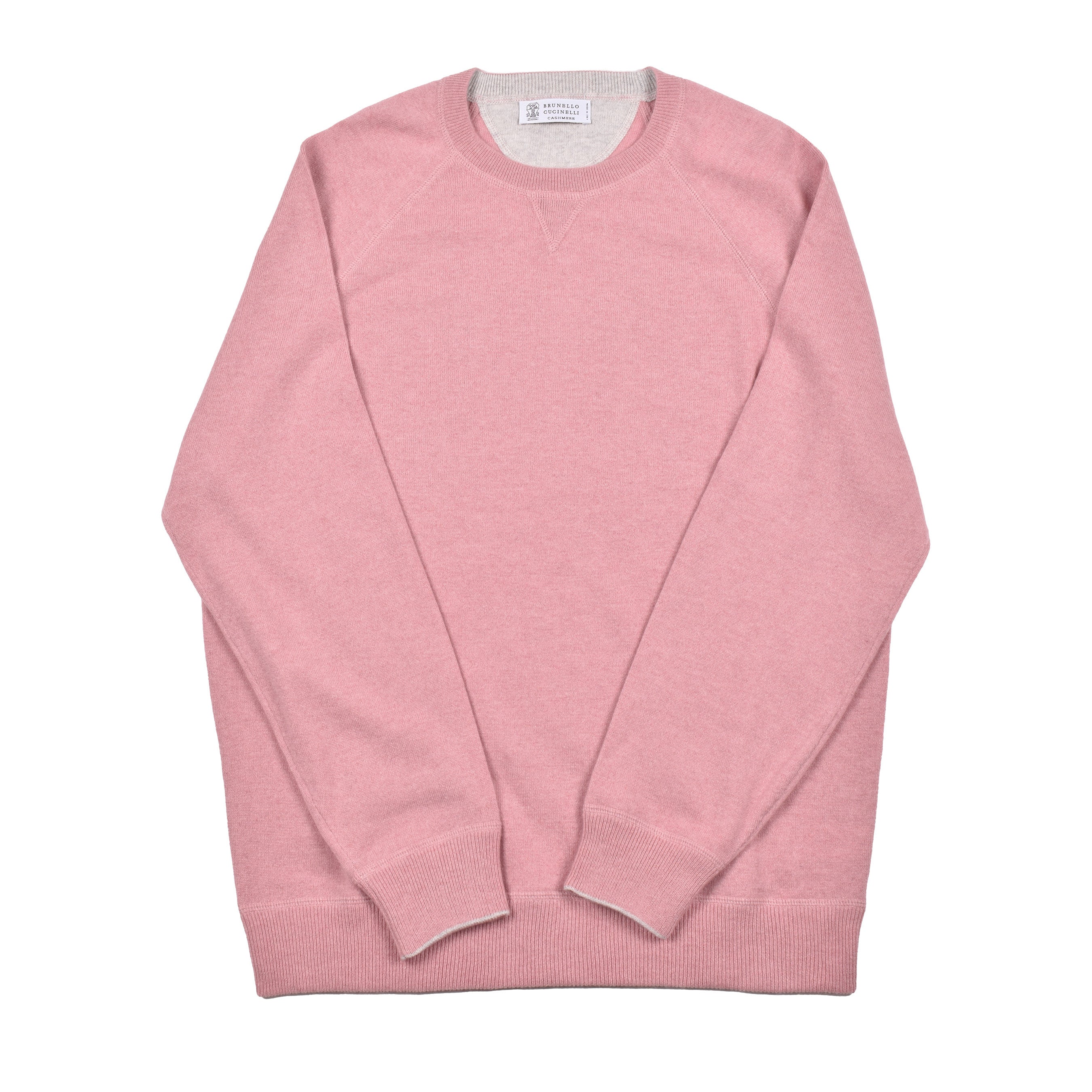 BRUNELLO CUCINELLI MEN'S PINK CASHMERE CREW NECK SWEATER