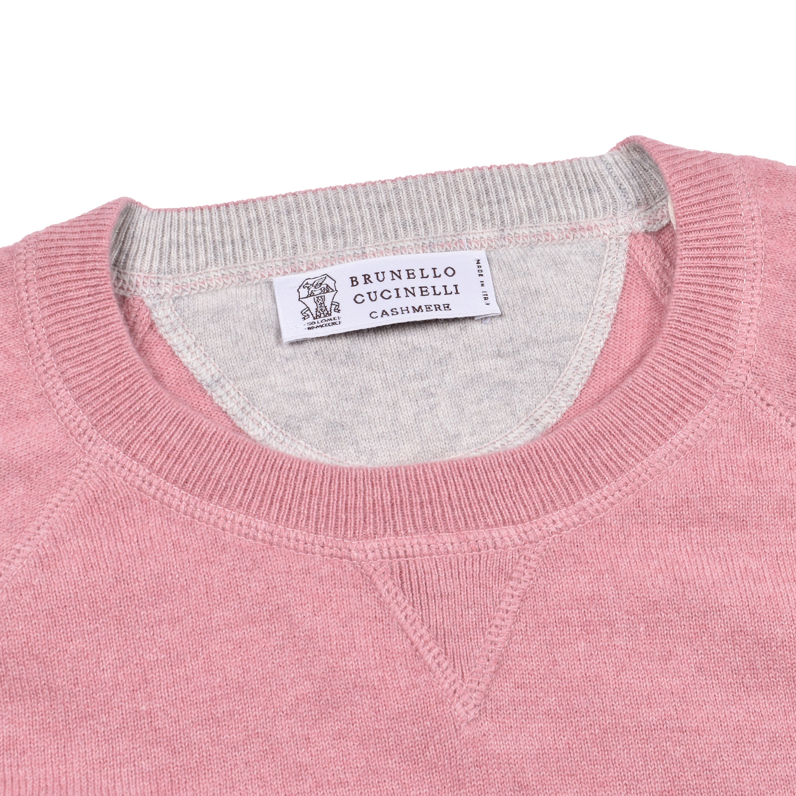BRUNELLO CUCINELLI MEN'S PINK CASHMERE CREW NECK SWEATER