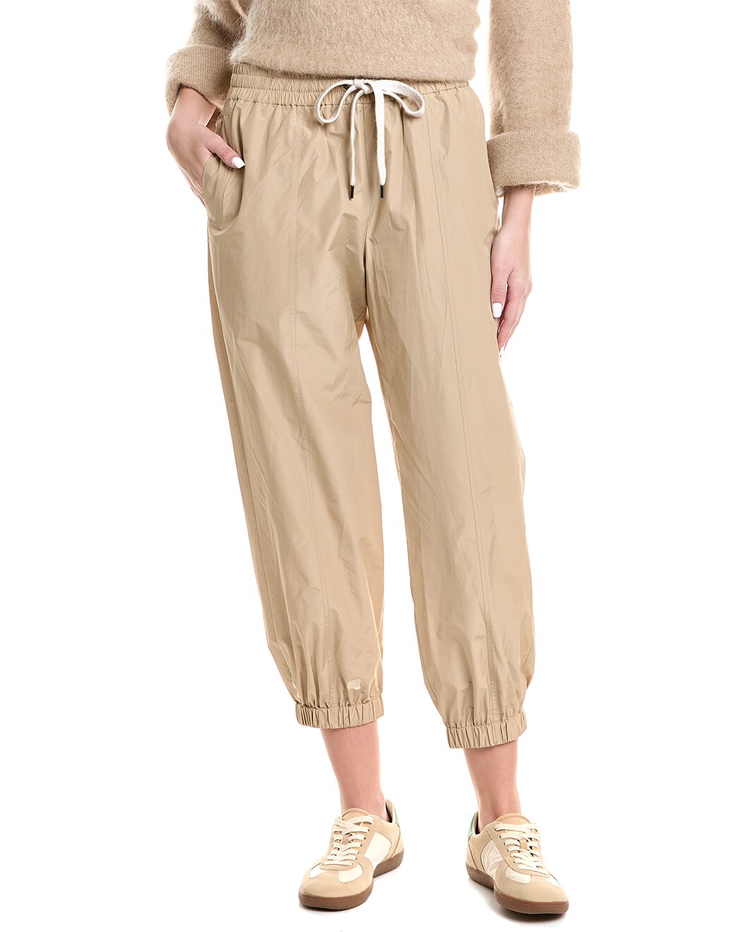 BRUNELLO CUCINELLI WOMEN'S BEIGE ELASTIC CUFF CASUAL TROUSERS