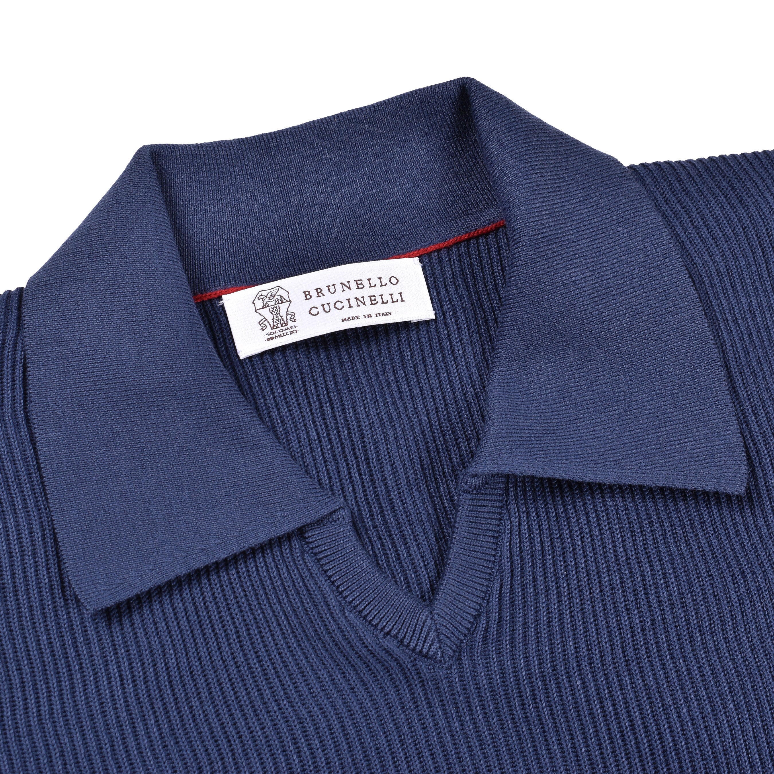 BRUNELLO CUCINELLI MEN'S NAVY RIBBED V-NECK SWEATER