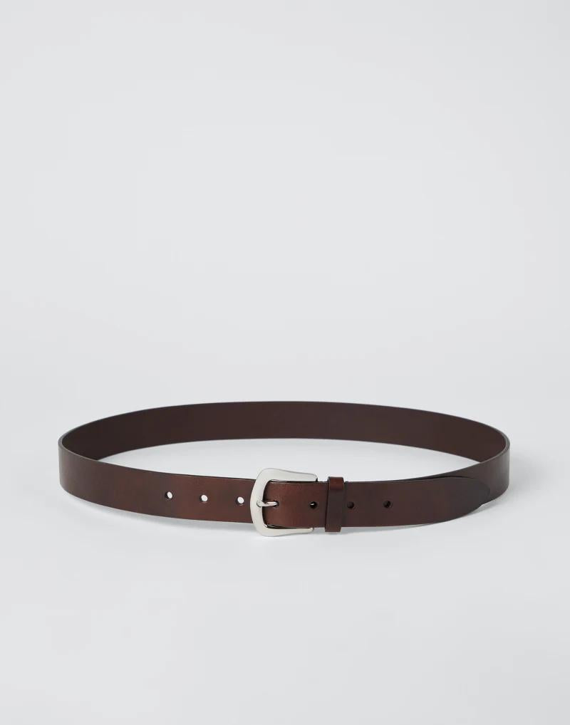 BRUNELLO CUCINELLI MEN'S BROWN LEATHER BELT WITH BUCKLE