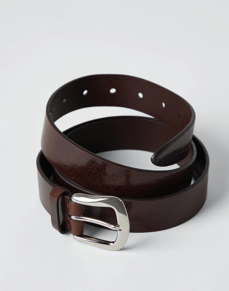 BRUNELLO CUCINELLI MEN'S BROWN LEATHER BELT WITH BUCKLE