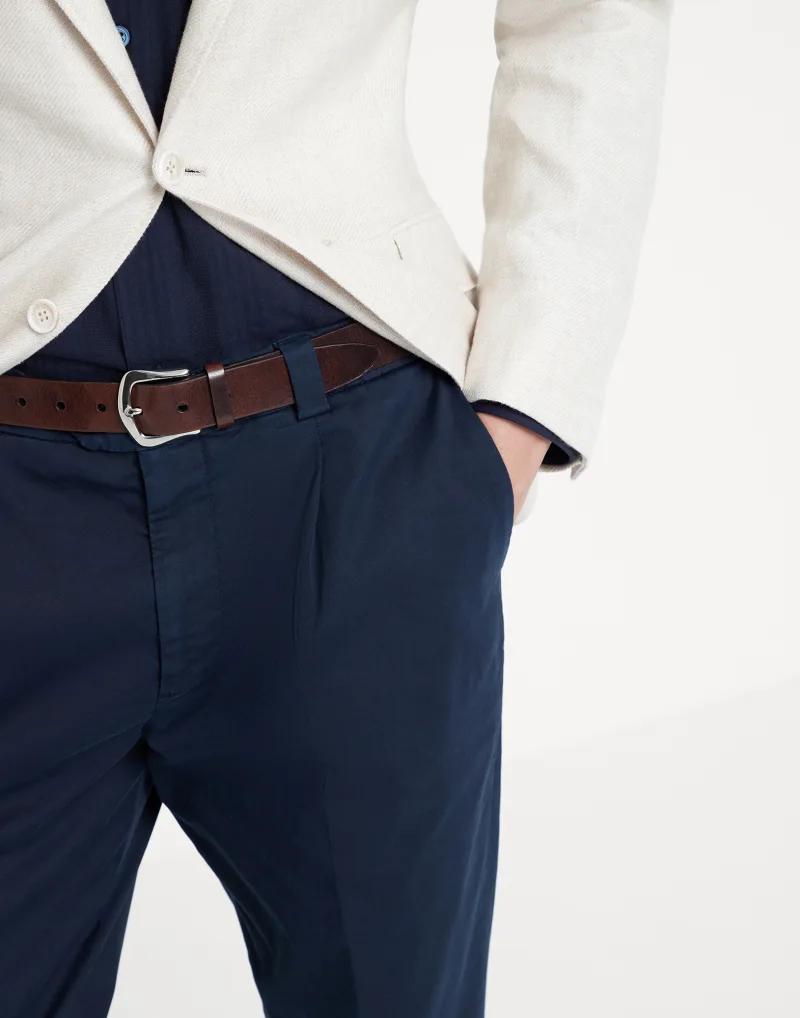 BRUNELLO CUCINELLI MEN'S BROWN LEATHER BELT WITH BUCKLE