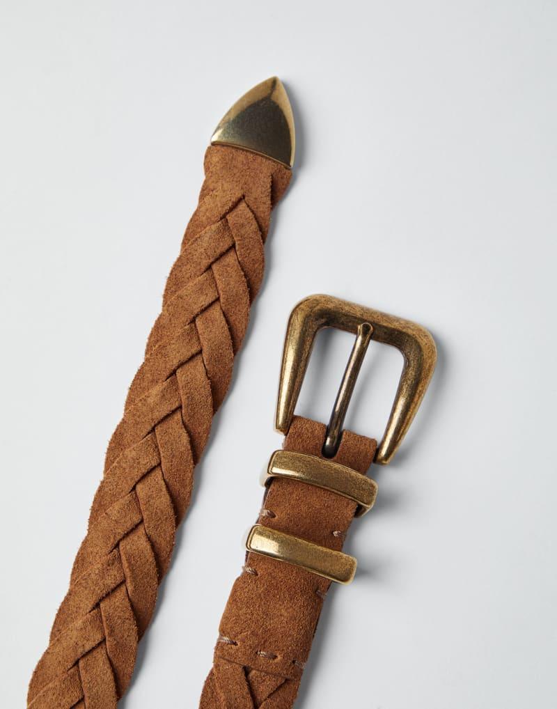BRUNELLO CUCINELLI MEN'S TAN BRAIDED LEATHER BELT